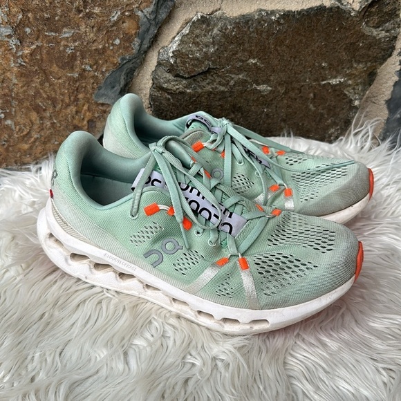 On Running Mint and Coral Sneakers - Picture 3 of 9